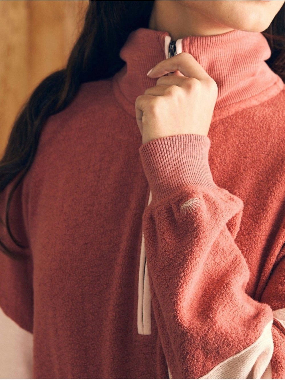 Faherty Beach Fleece Quarter Zip Dusty Rose